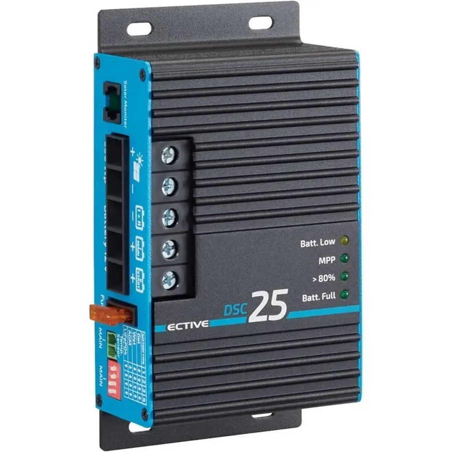 Regulador de carga solar DSC 25 MPPT para baterías 12V 350Wp 50V 25A 2Baterias