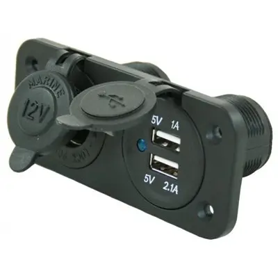 Enchufe 12 V con doble enchufe USB incorporado